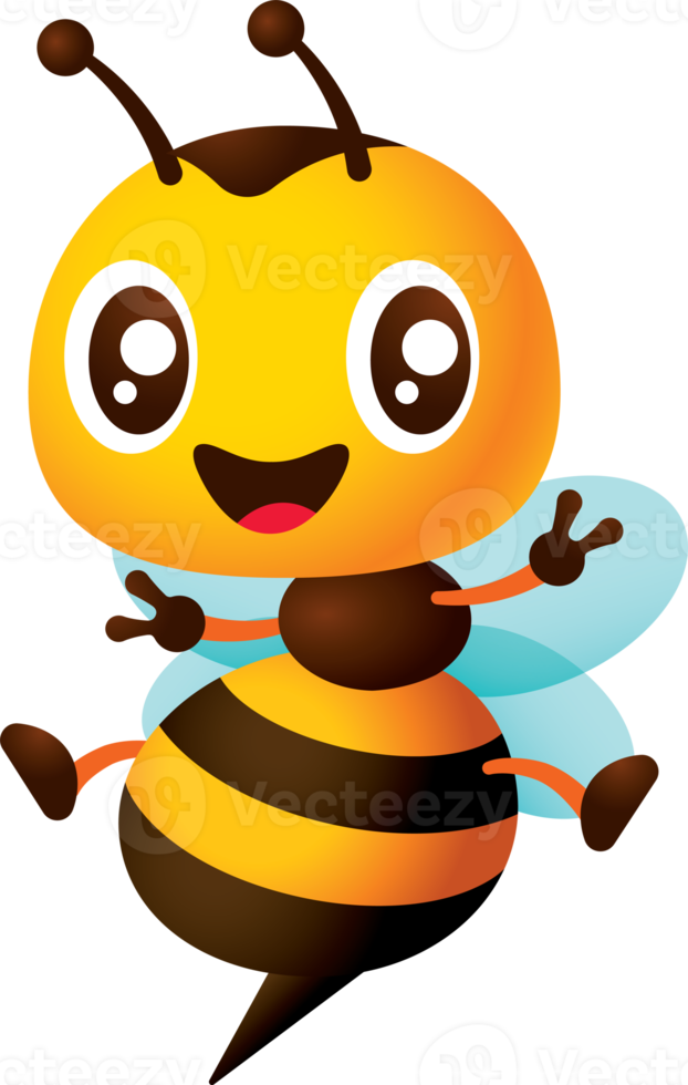 Free Cartoon cute happy honey bee character showing victory hand signs with big  smile mascot illustration 17340136 PNG with Transparent Background