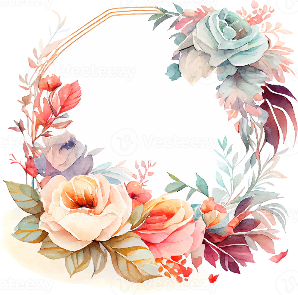 Cute watercolor frame with spring flowers png