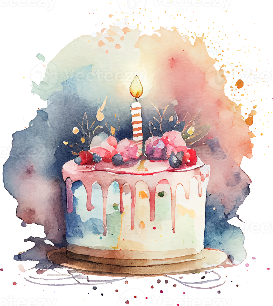 lindo bolo de aniversário em aquarela com velas png