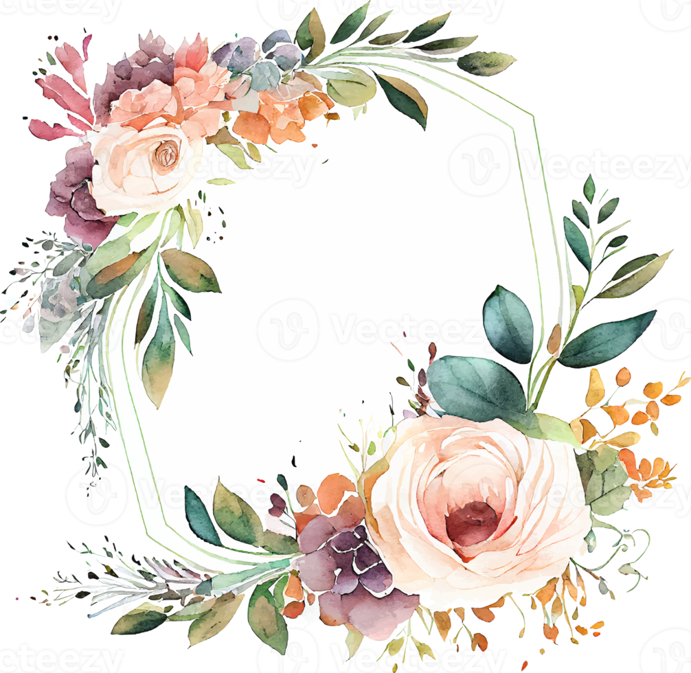 Cute watercolor frame with spring flowers png