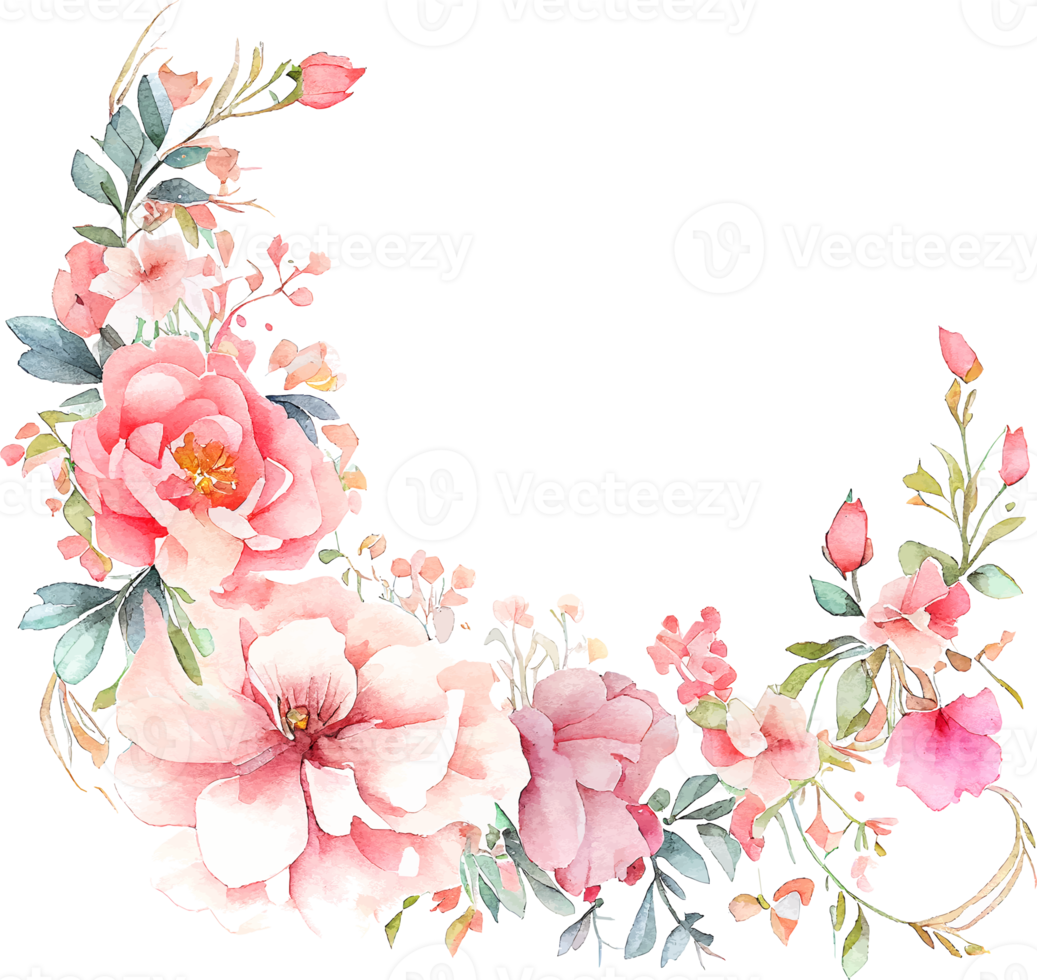 Cute watercolor frame with spring flowers png
