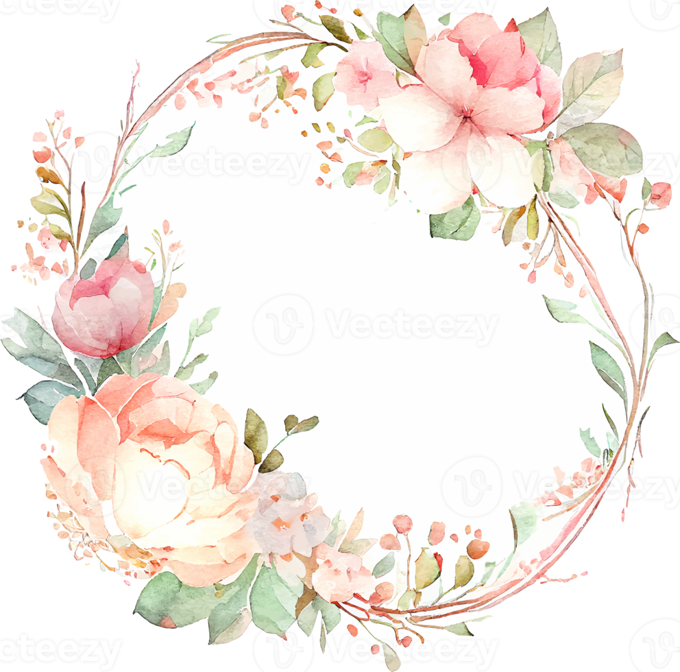 Cute watercolor frame with spring flowers png