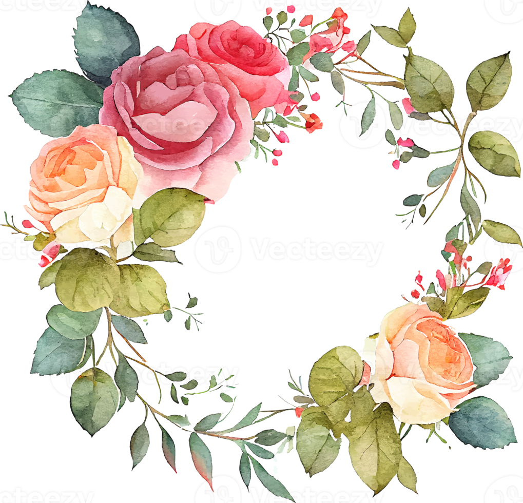 Cute watercolor frame with spring flowers png