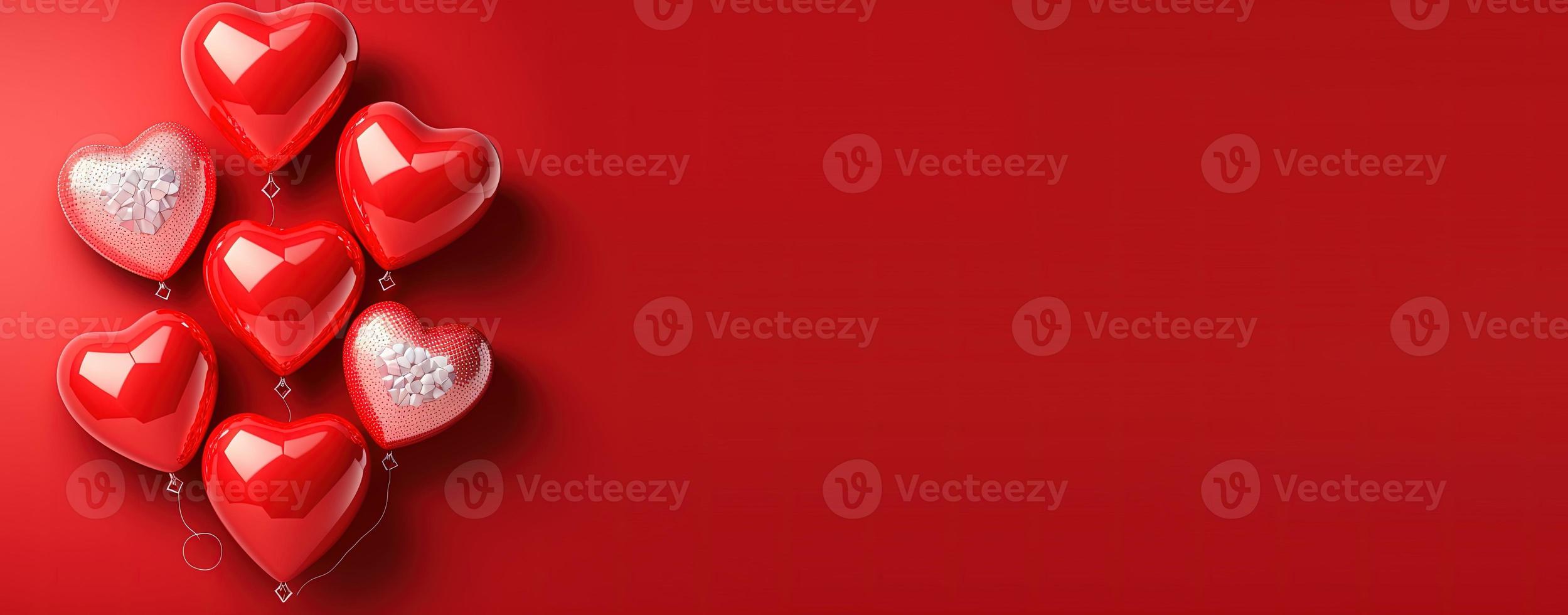 Valentine's Day illustration with a red 3D heart on a banner background photo