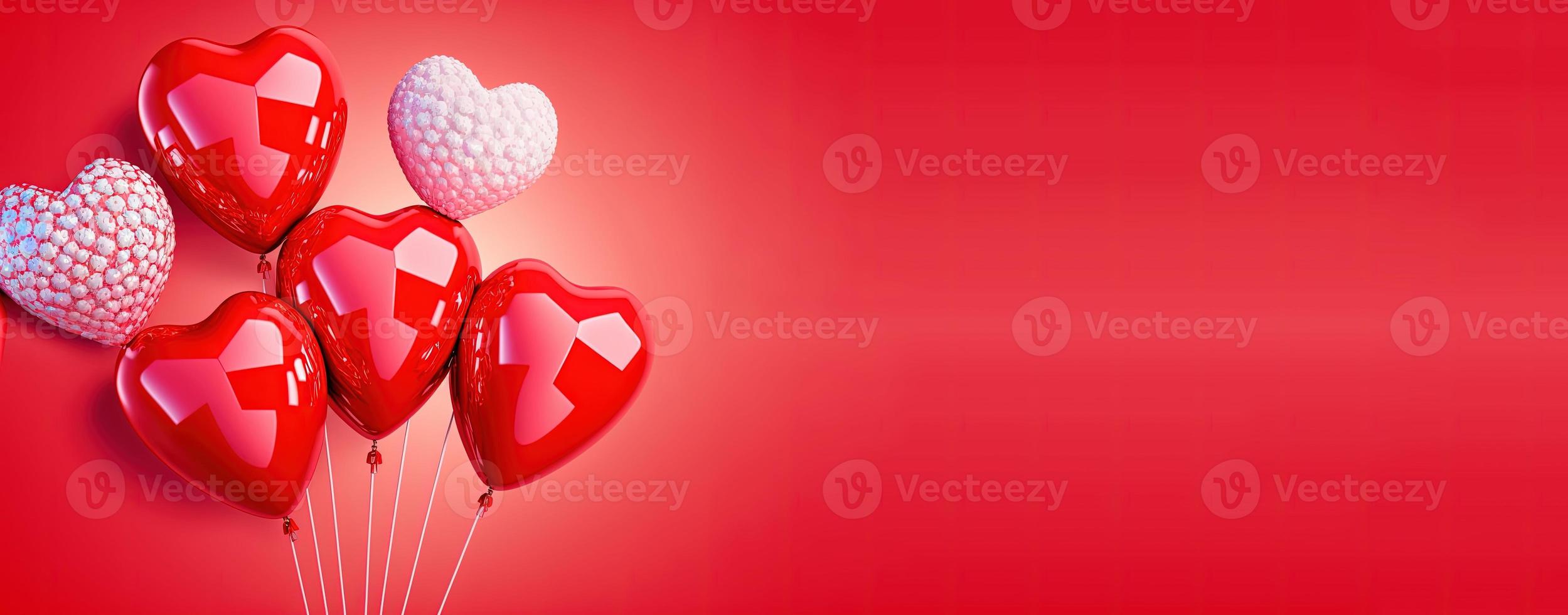 fondo de banner del día de san valentín con un corazón rojo brillante en 3d foto