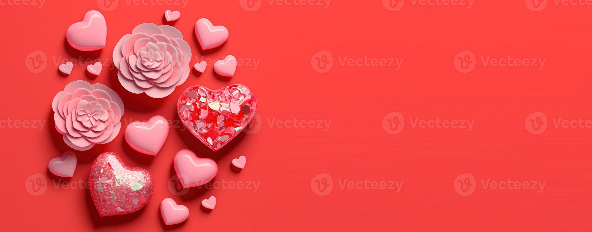 Sparkling 3D illustration of heart, diamond and flower shape for banner and background photo
