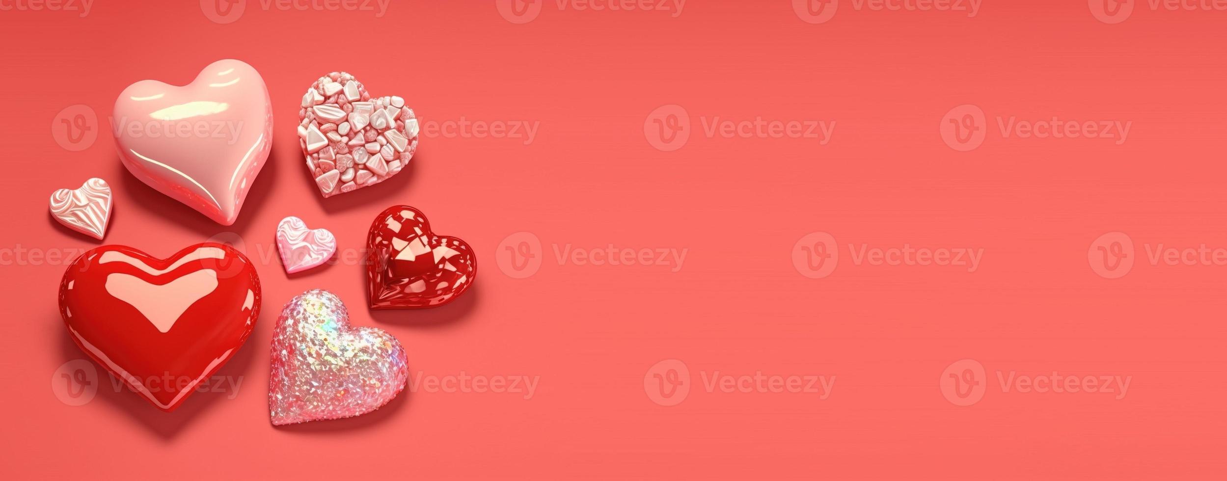 Glittering 3D Heart, Diamond, and Crystal Illustration for Valentine's Day Design Background and Banner photo