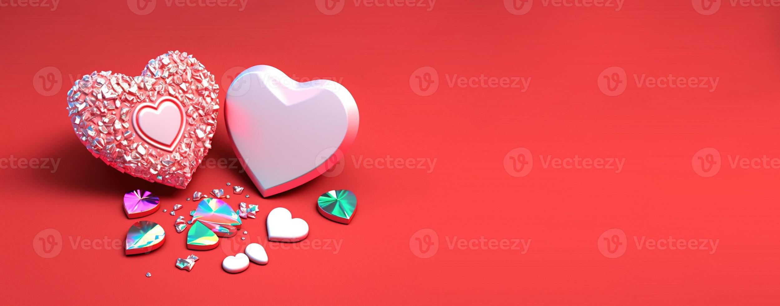 Valentine's Day 3D Heart Illustration and Diamond Crystal Theme Banner and Background photo