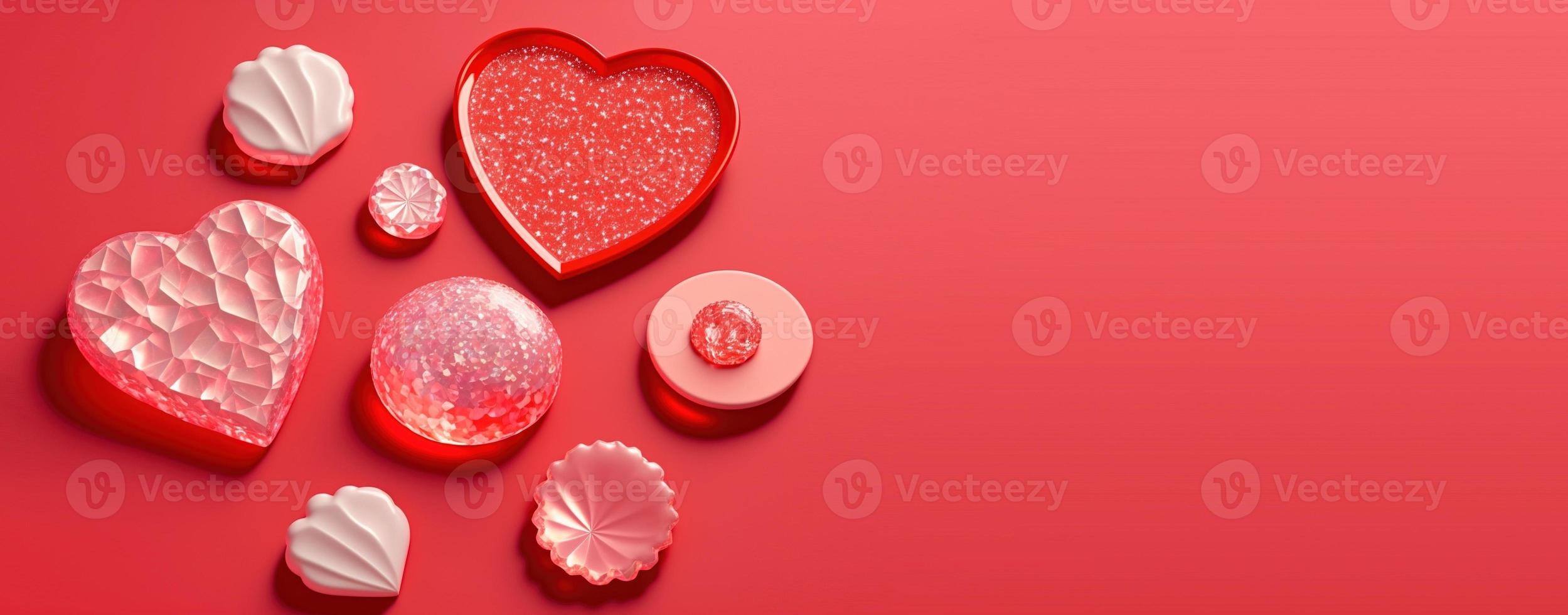 Valentine's Day 3D Illustration Design Heart Diamond and Crystal Themed Banner and Background photo