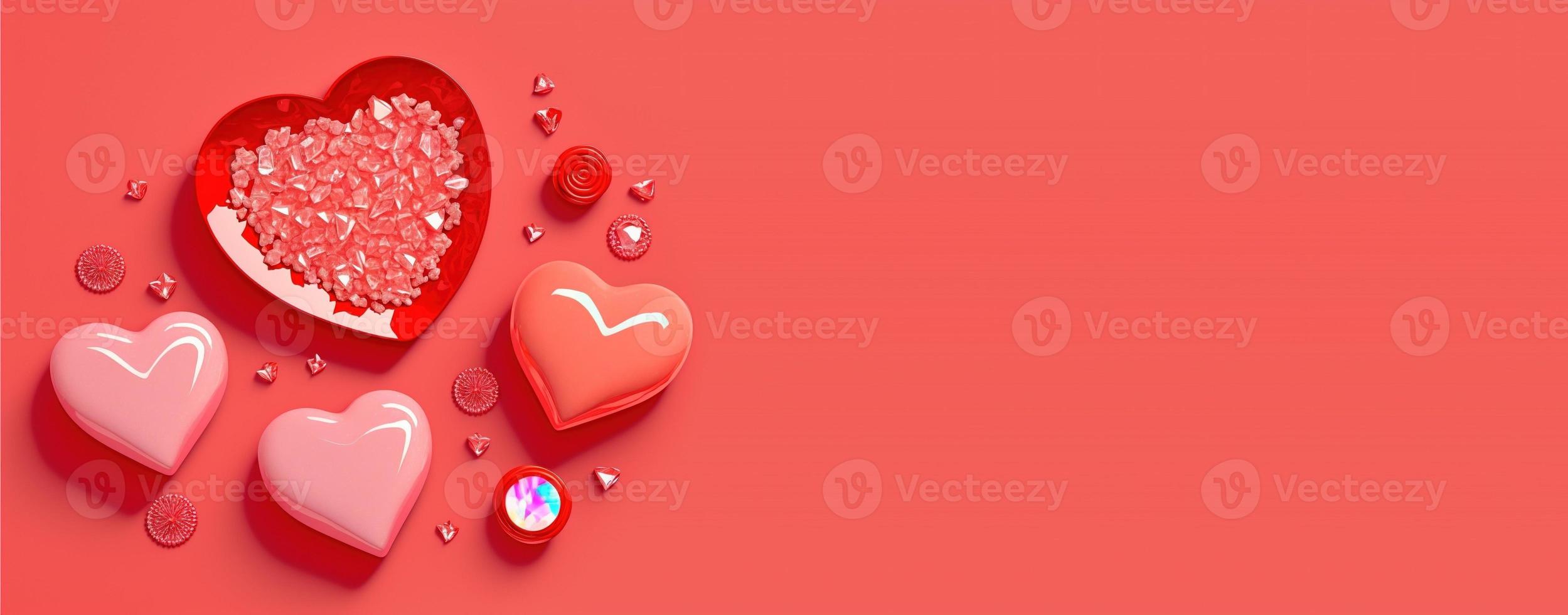 Twinkling 3D Heart Shape, Diamond, and Crystal Illustration for Valentine's Day Banner photo