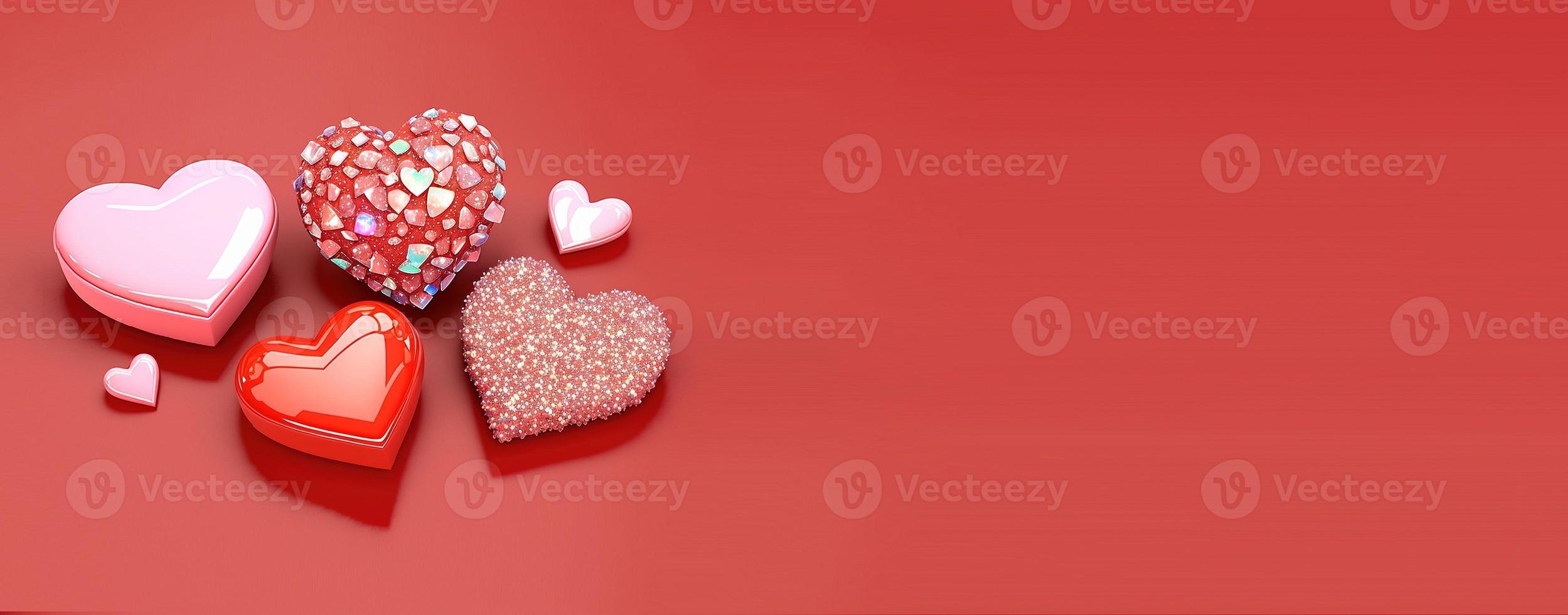 Valentine's Day 3D Illustration of Heart Crystal Diamond for Valentine's Day Promotion Banner and Background photo