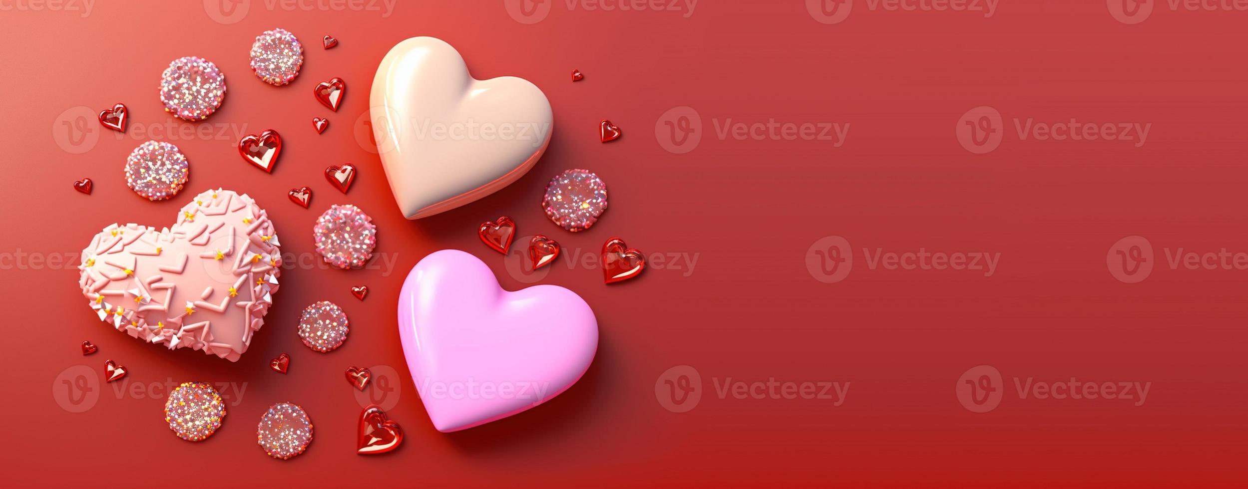 Gleaming 3D Heart, Diamond, and Crystal Illustration for Valentine's Day Banner and Background photo