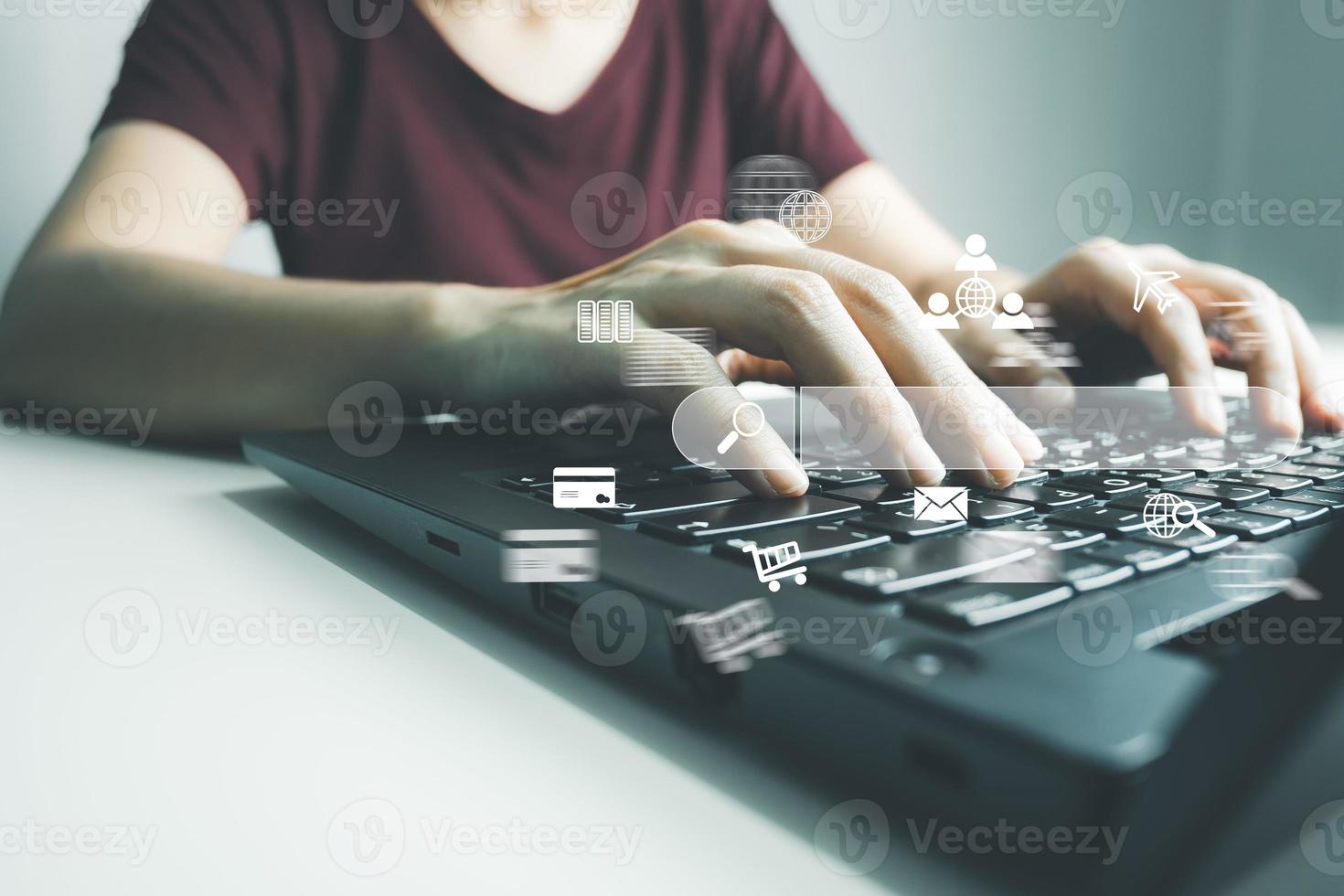 SEO Search Engine Optimization, Searching for information on Internet with PC, using website search bar to find the desired data, global data connection, shopping online, database storage system. photo