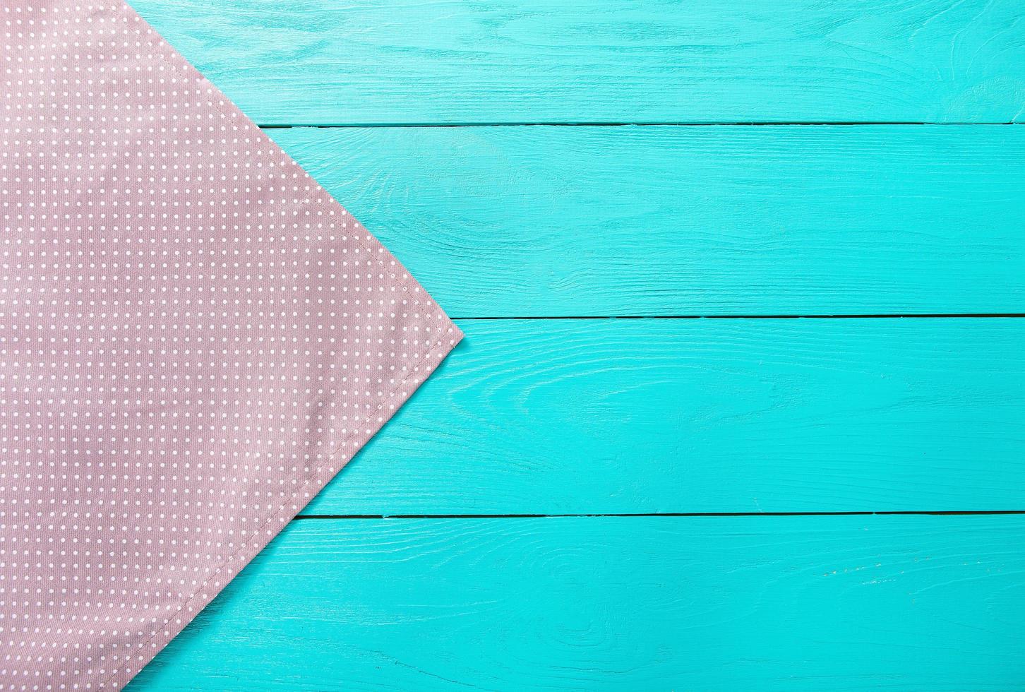 top view empty wooden table and tablecloth copy space photo