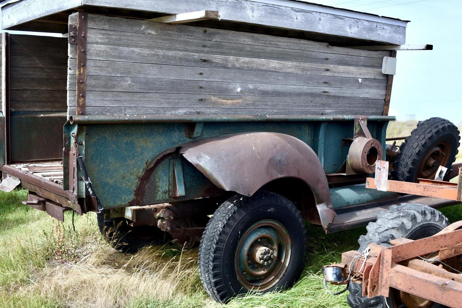 old pickup box with wooden sides photo