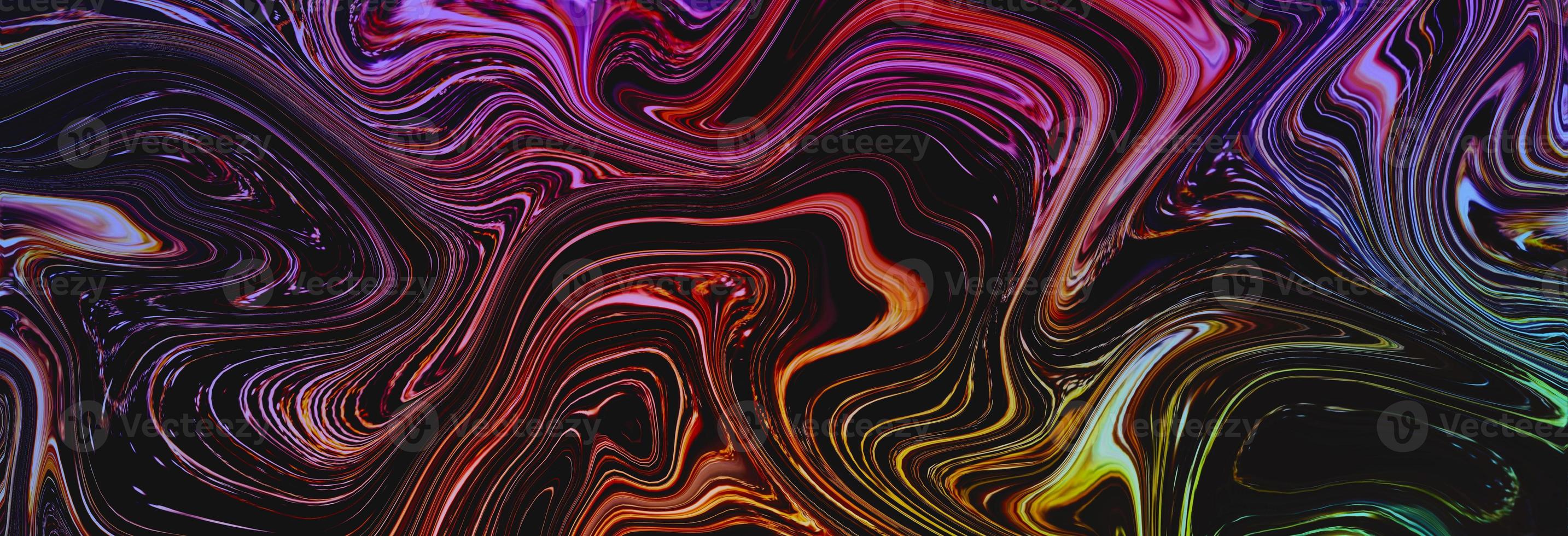 Iridescent chrome wavy gradient abstract background. Liquid metallic rainbow colored textured surface. Ultraviolet holographic horizontal panoramic backdrop. Trendy neon colors photo