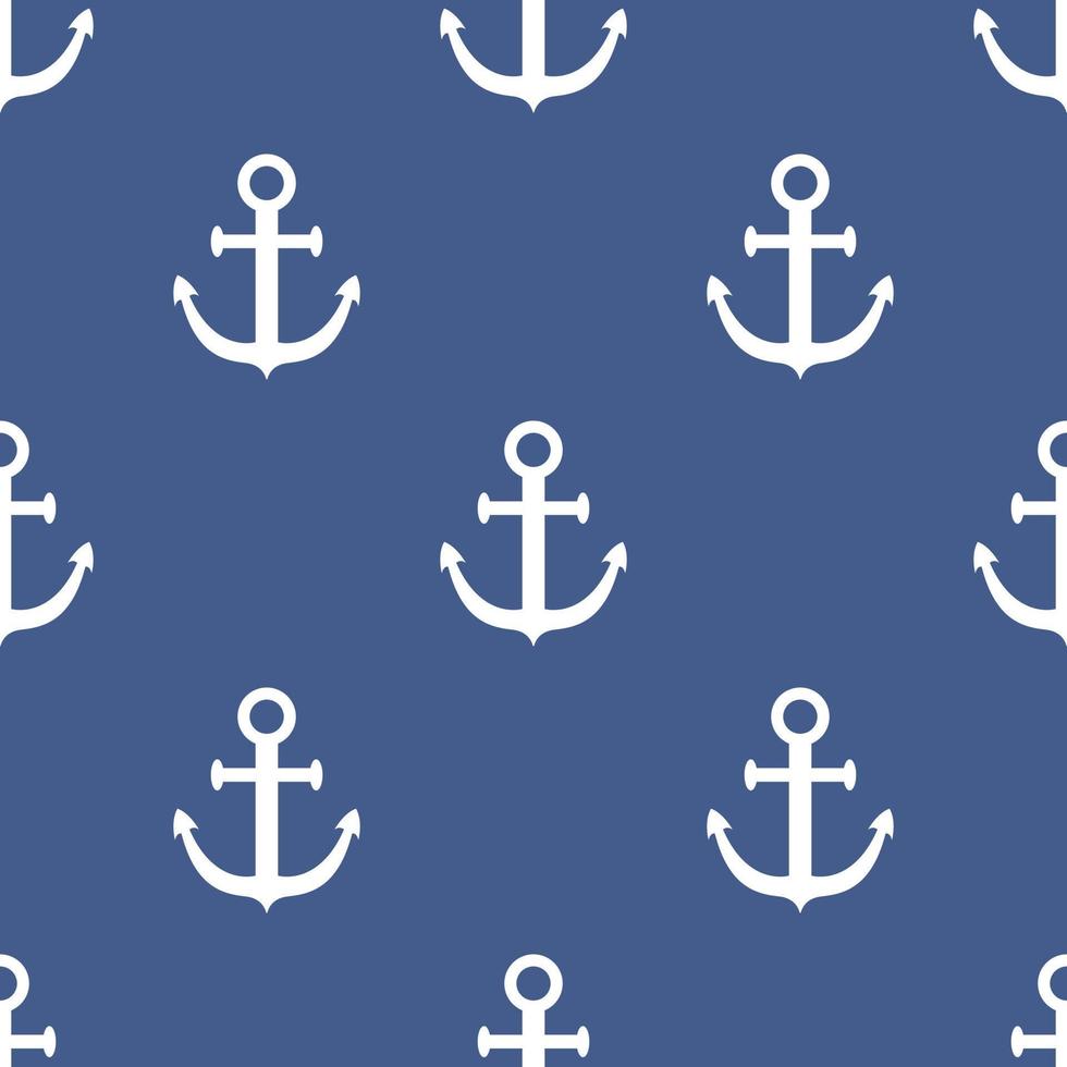 Vector seamless marine pattern. White anchors on blue background. Pattern with anchors in flat design.