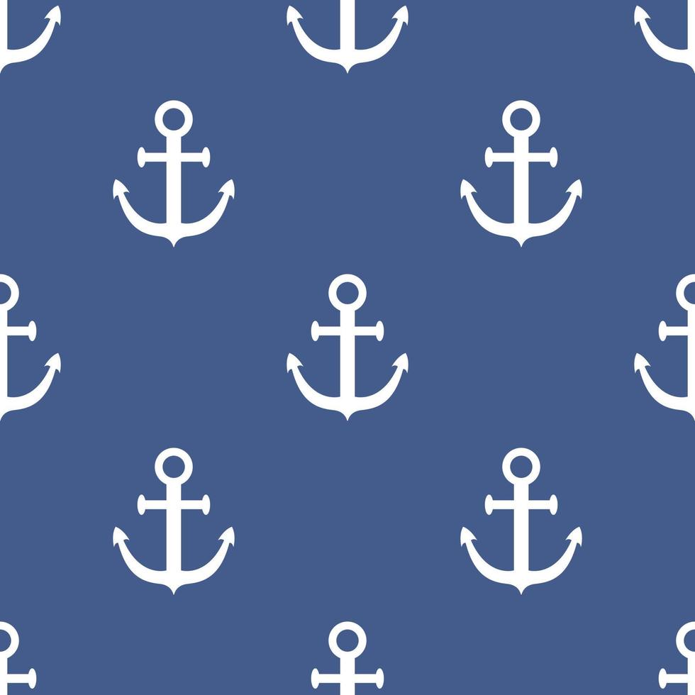 Vector seamless marine pattern. White anchors on blue background. Pattern with anchors in flat design.