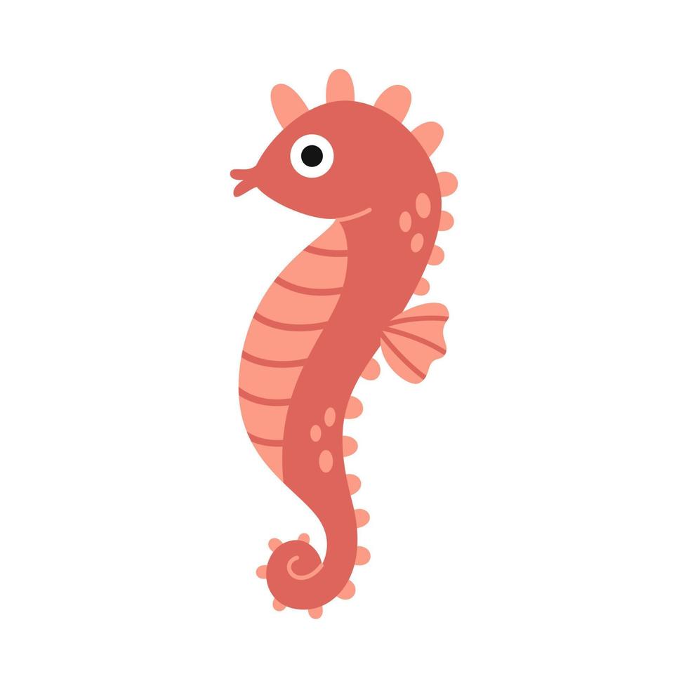 Vector red seahorse. Hippocampus. Cute marine life animal in flat design. Funny seahorse.