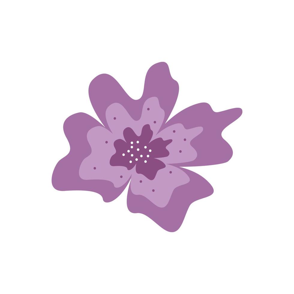 Hand drawn cute purple flower. Vector violet botanical clipart.