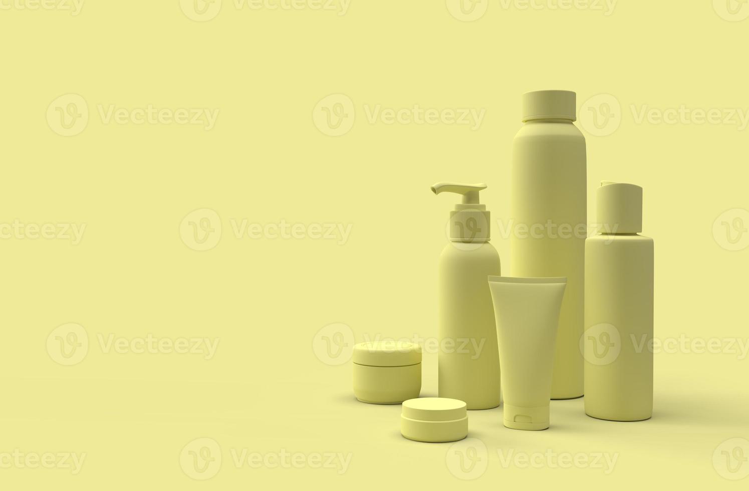 3D Realistic Template or mock up of yellow and blank containers of cosmetics for trademark design photo