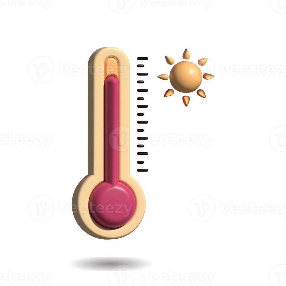 3D Realistic Thermometer icon, glass bulb with mercury, measuring instrument for air temperature and body temperature isolated vector symbol on a white background. photo