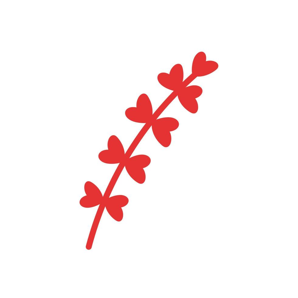 Vector doodle leaf branch with hearts. Hand drawn clipart with cute twig.