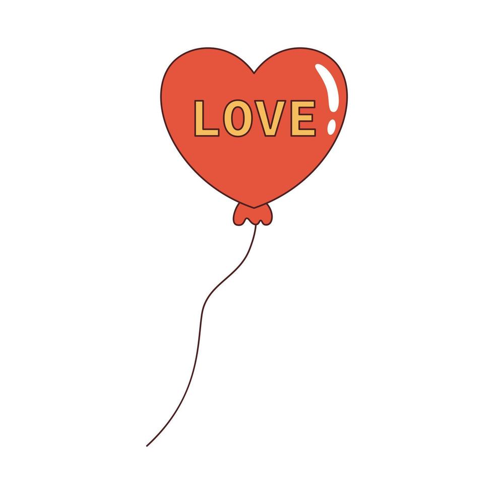 Vector heart shaped balloon with love text. Red balloon in heart form in retro style. Y2k air balloon with love word.