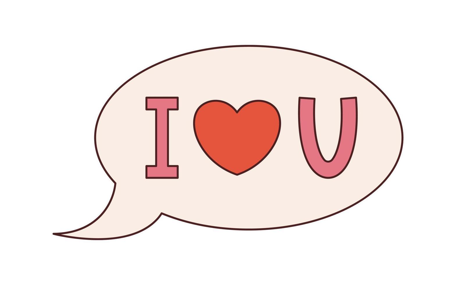 Vector retro speech bubble with i love you text. Y2k illustration. Message bubble with heart. Valentines day. Speech balloon with i love u phrase 70s. Love and romance.
