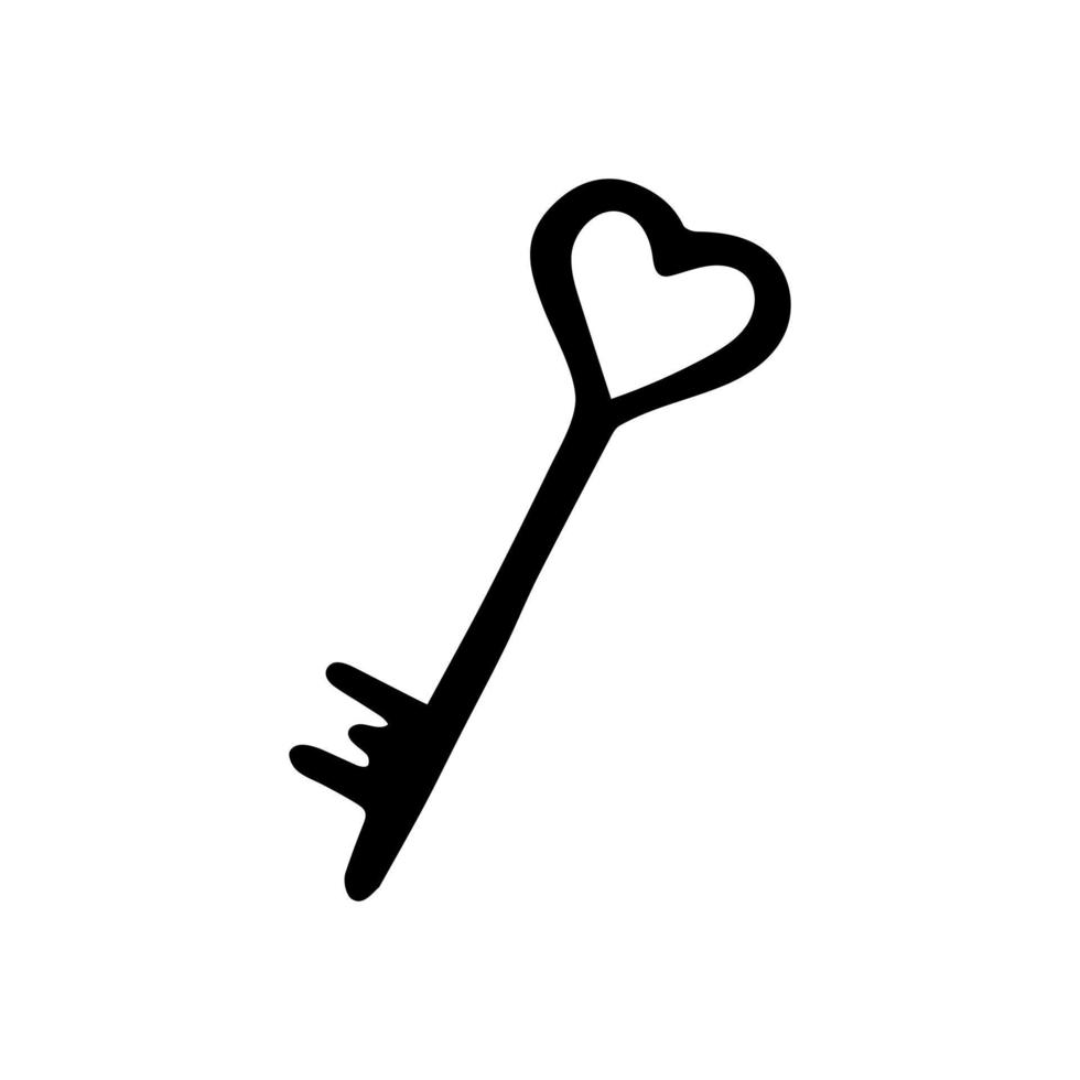 Hand drawn doodle key with heart. Vector valentine's day clipart.