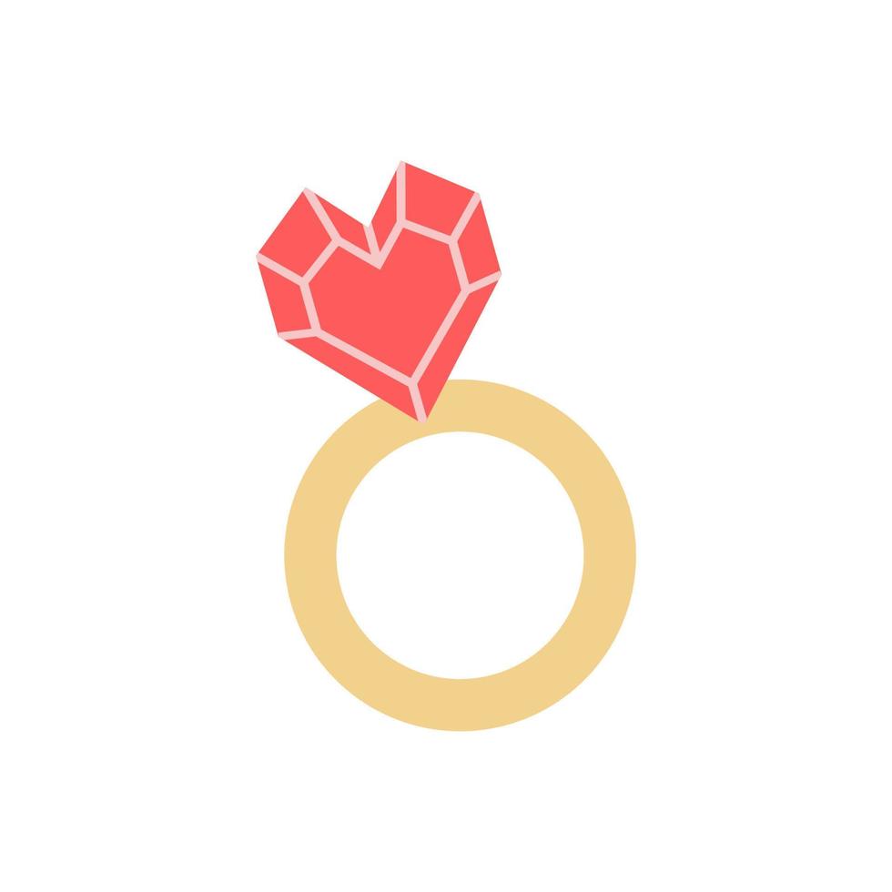 anillo de diamantes en forma de corazón vectorial. lindo anillo dibujado a mano. día de San Valentín. vector