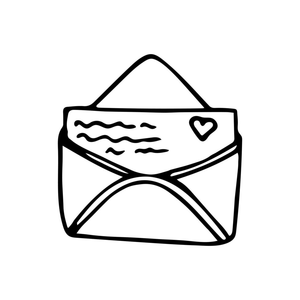 Vector doodle open envelope. Cute letter with postcard. Valentine's day