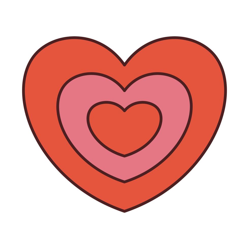 Vector retro heart in retro style. Cute red and pink heart for Valentines day. Groovy love.