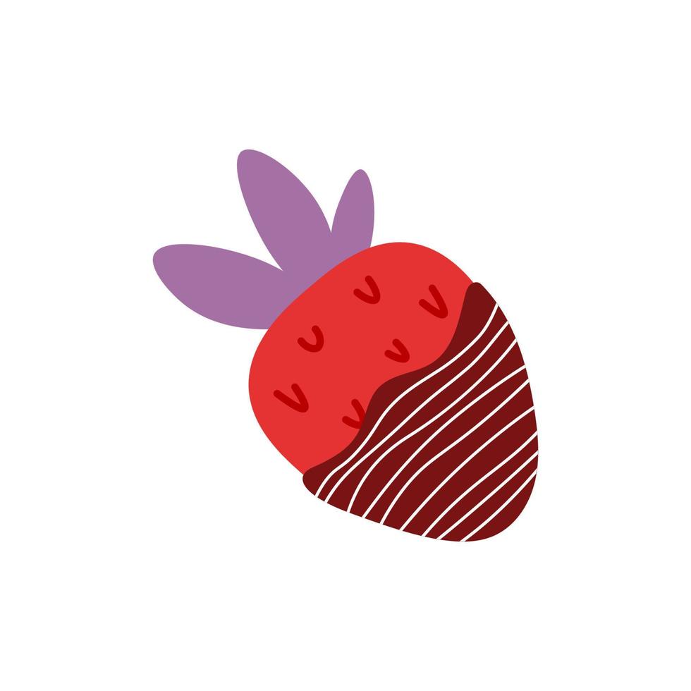 Cute chocolate covered strawberry. Vector romantic glazed strawberry. Clipart.