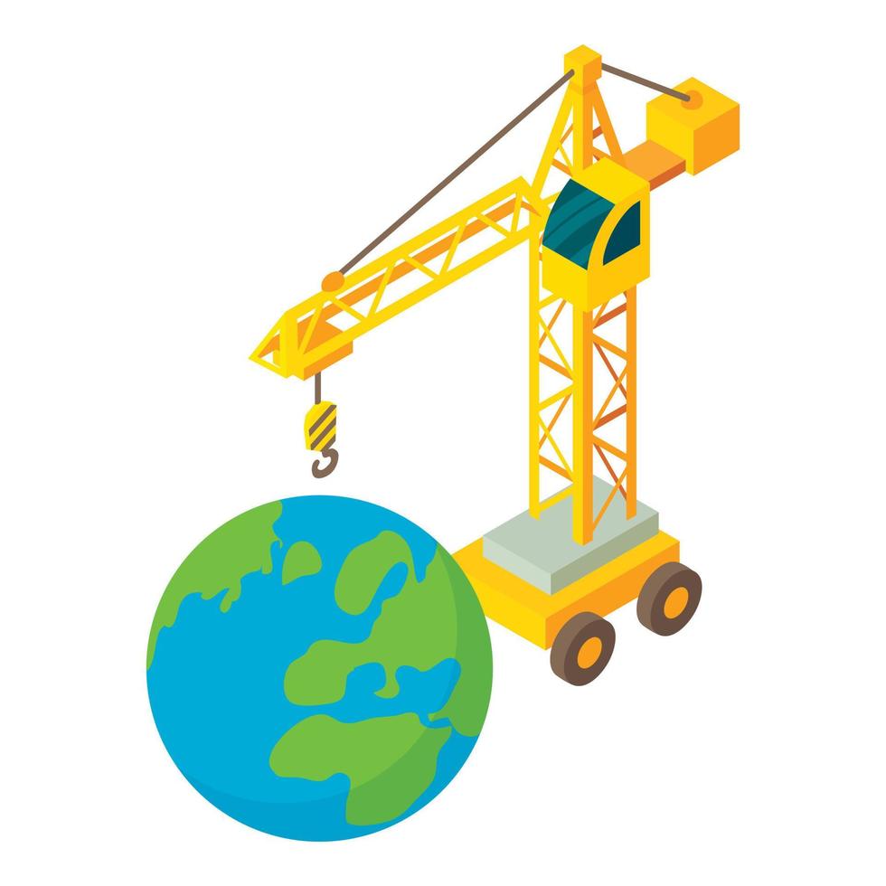 Environmental construction icon isometric vector. Building crane planet mockup vector