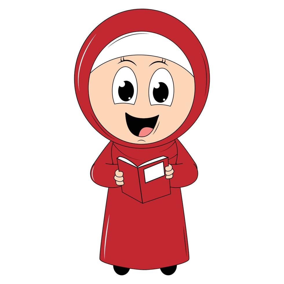 cute girl cartoon with hijab vector