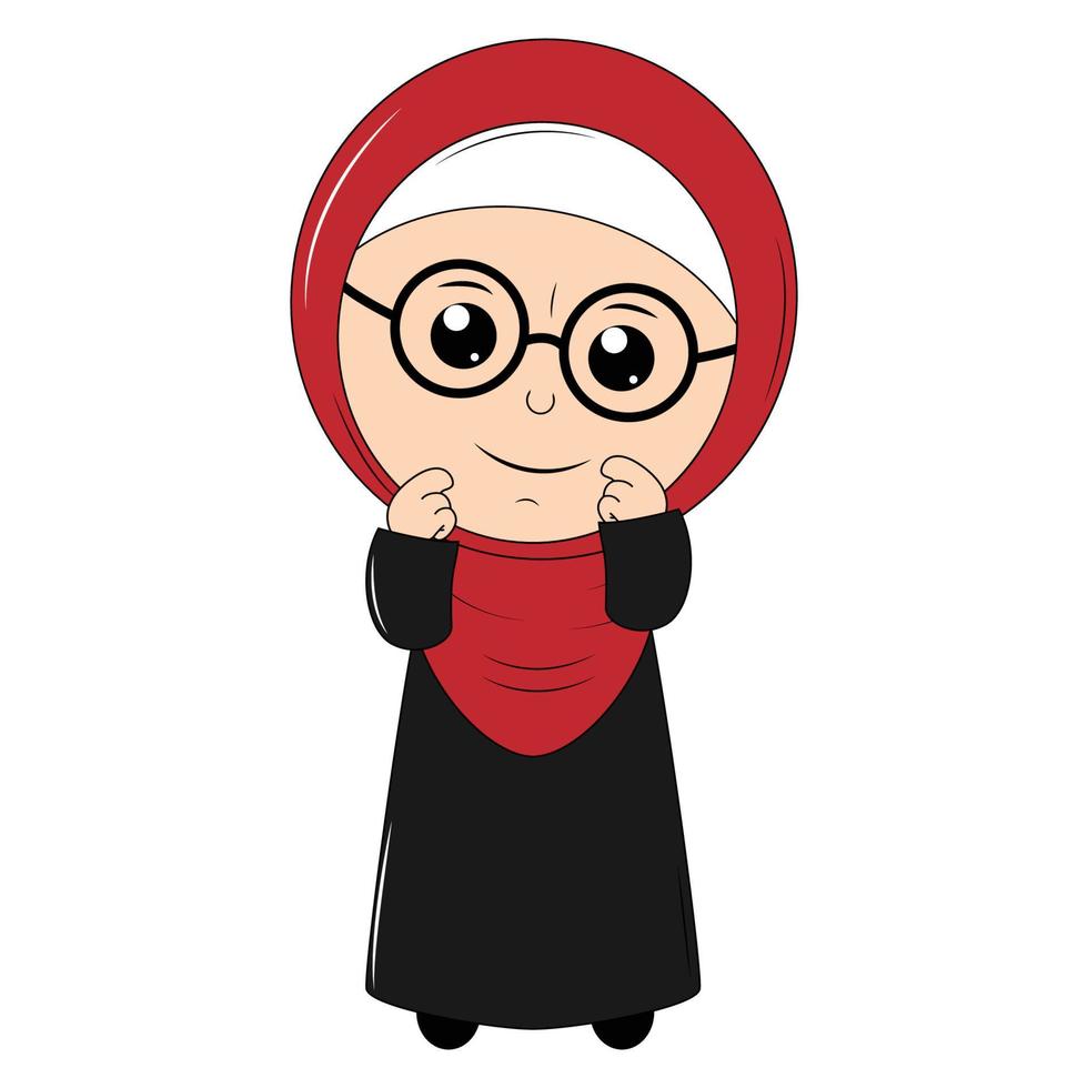 cute girl cartoon with hijab vector