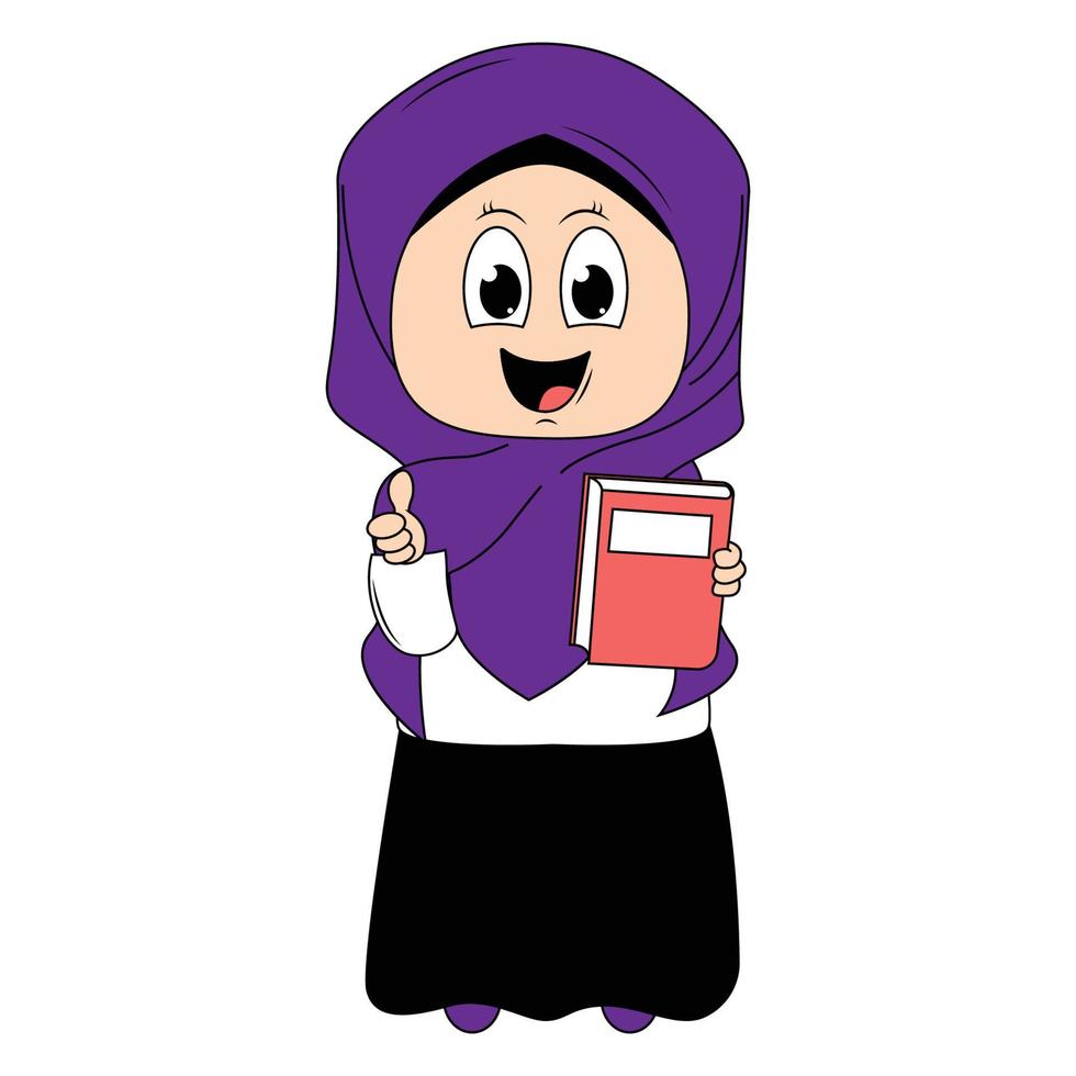 cute girl cartoon with hijab vector