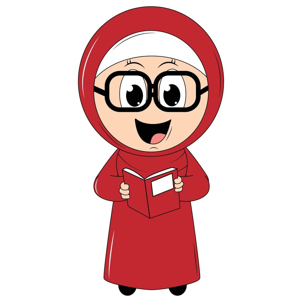 cute girl cartoon with hijab vector