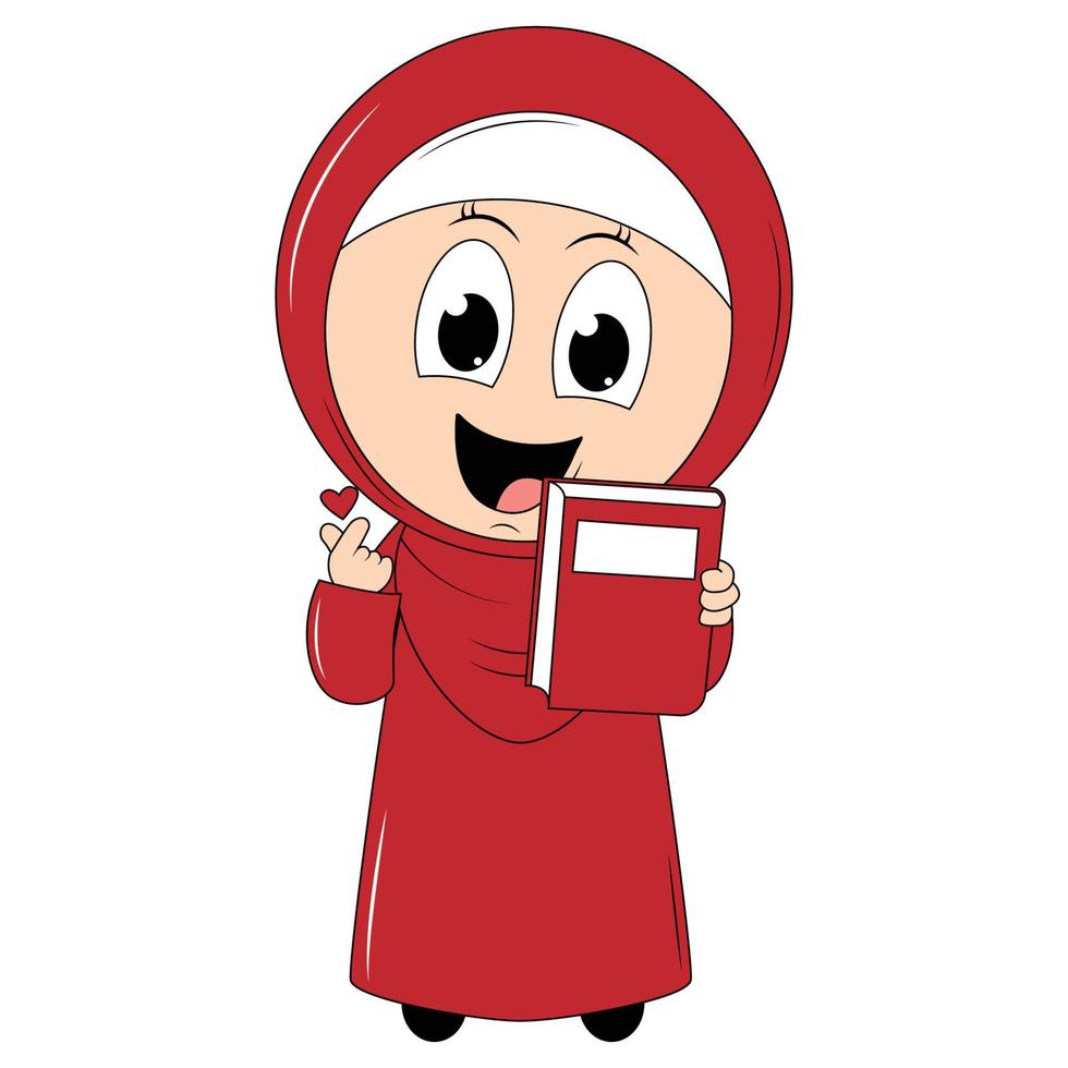 cute girl cartoon with hijab vector