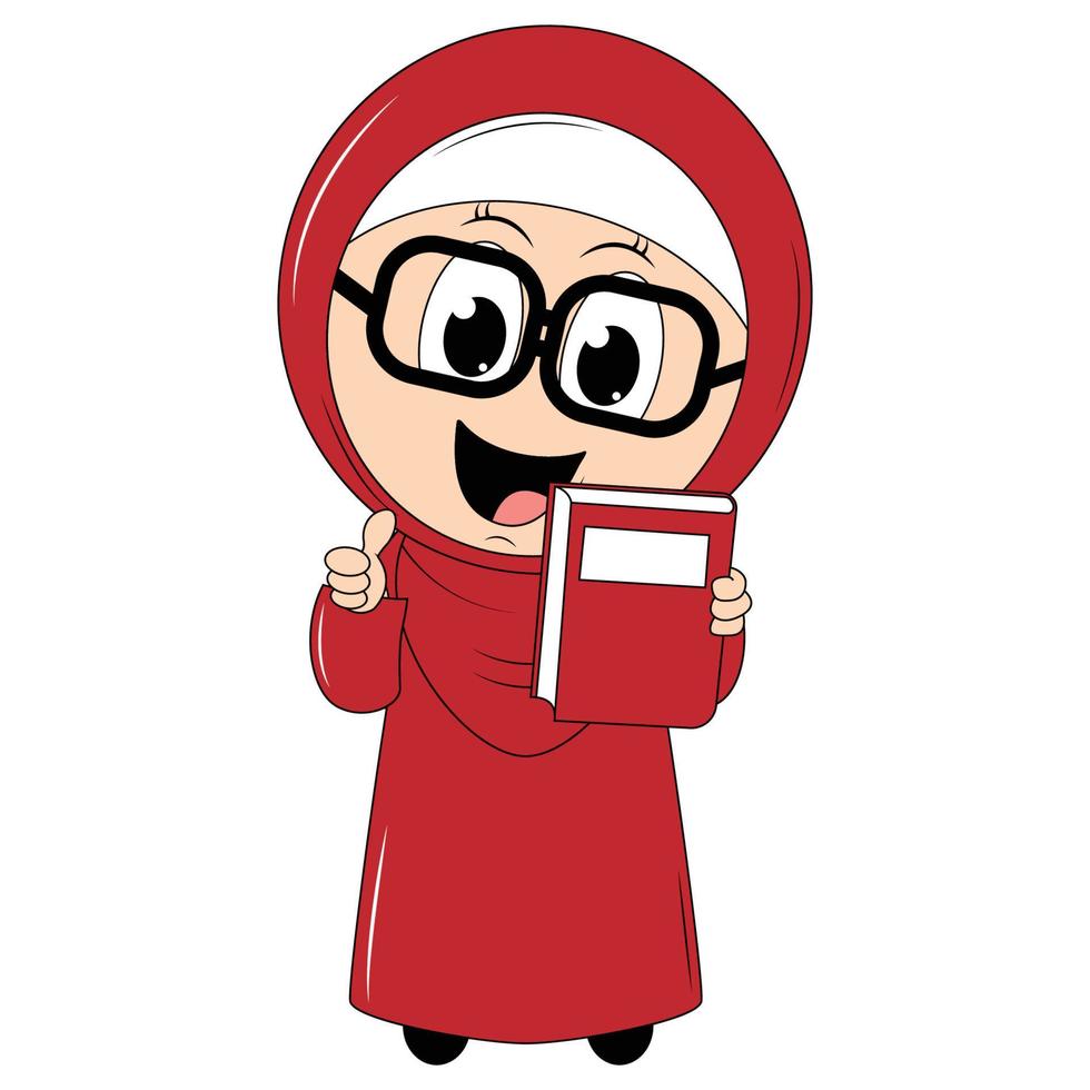 cute girl cartoon with hijab vector