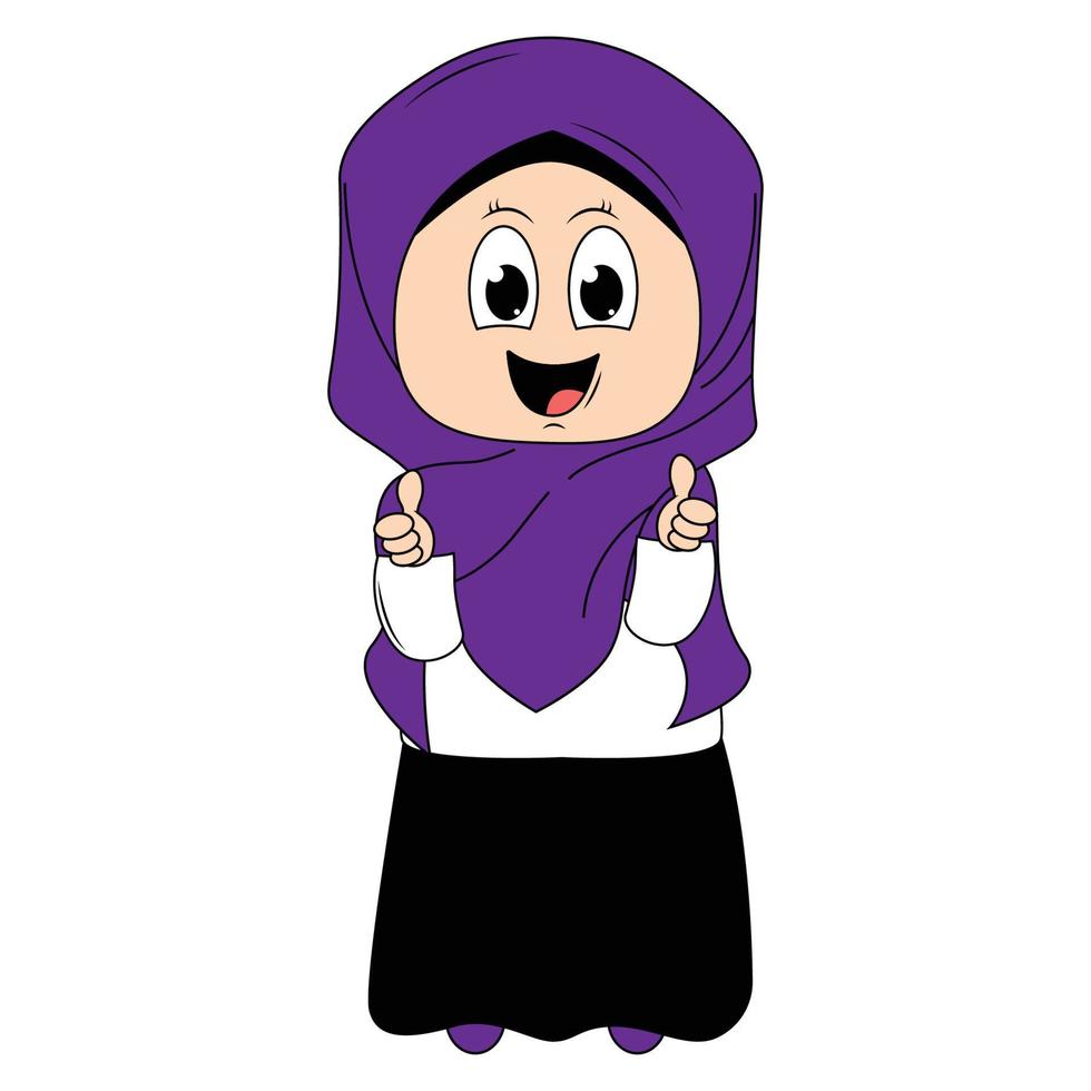 cute girl cartoon with hijab vector