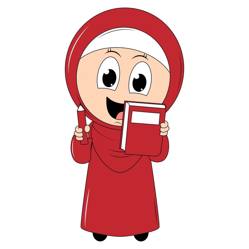 cute girl cartoon with hijab vector