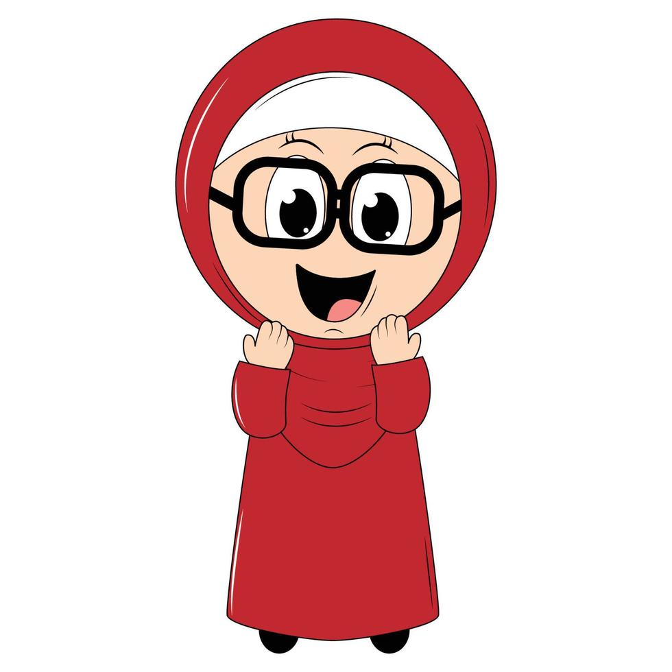 cute girl cartoon with hijab vector