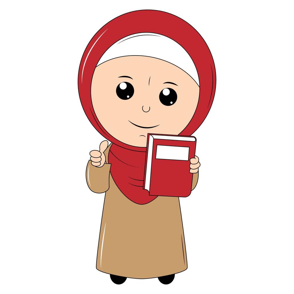 cute girl cartoon with hijab vector