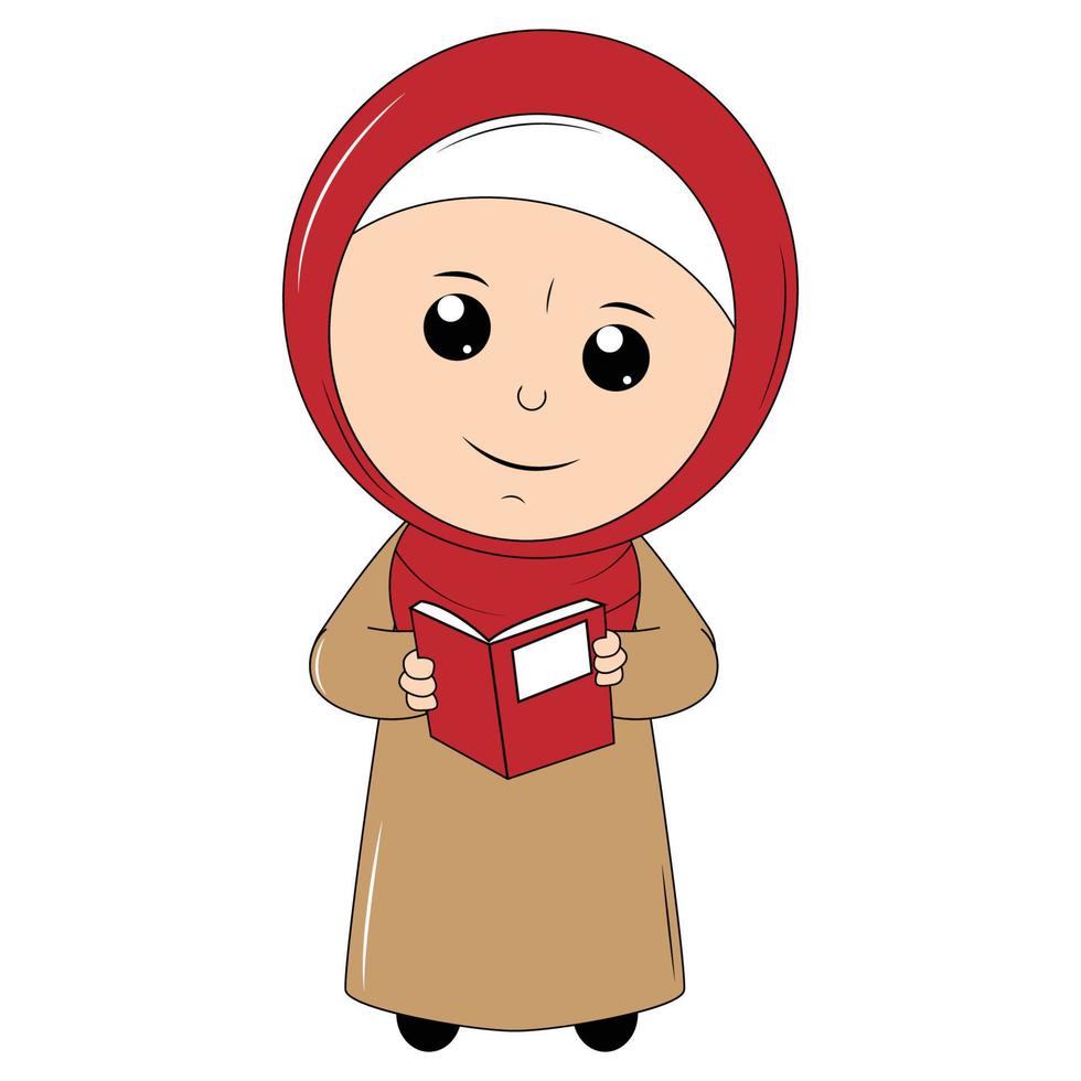 cute girl cartoon with hijab vector