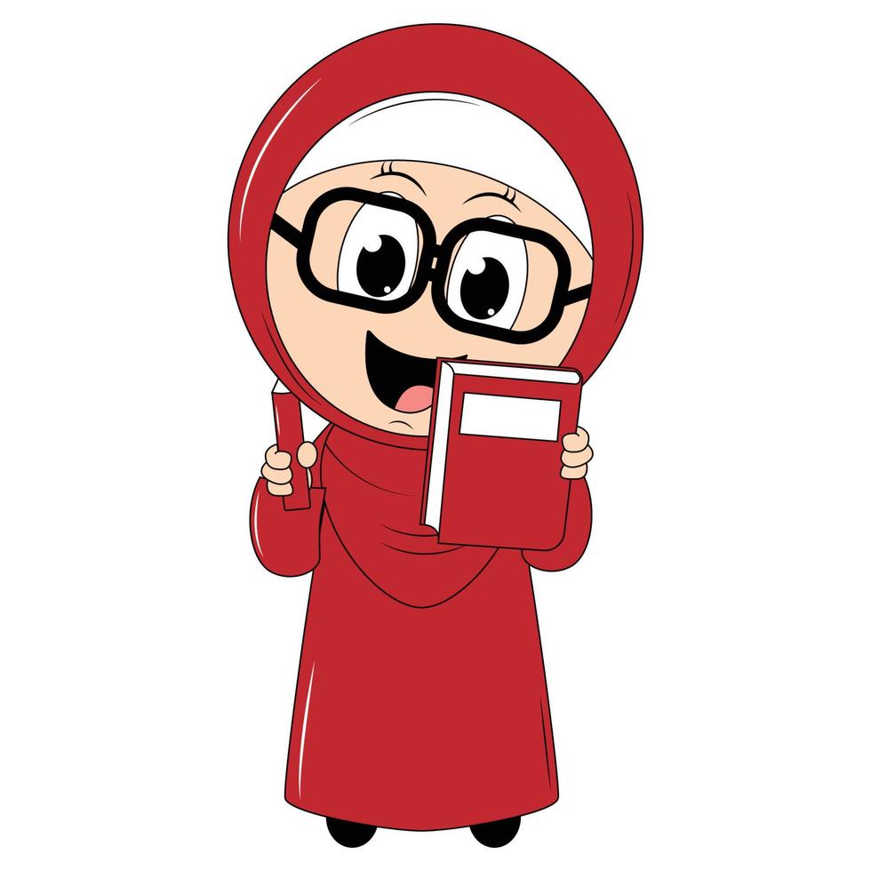 cute girl cartoon with hijab vector