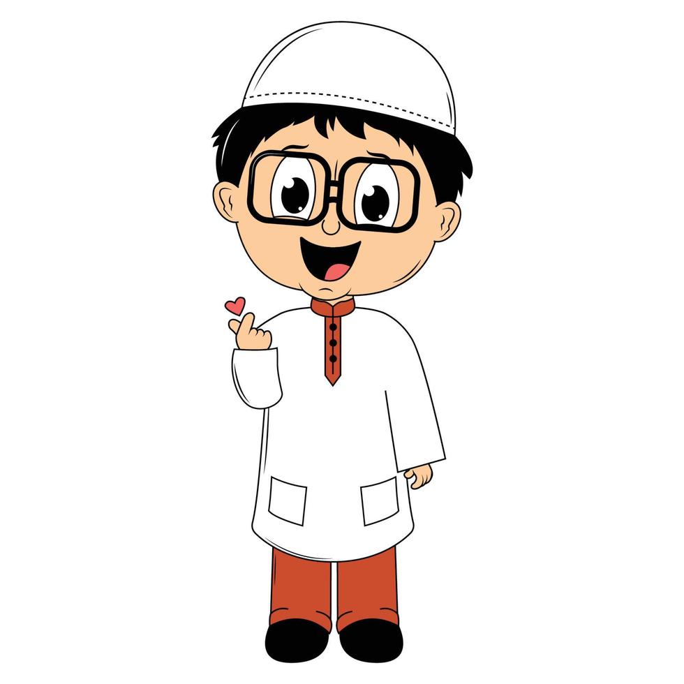 happy muslim kid cartoon illustration vector