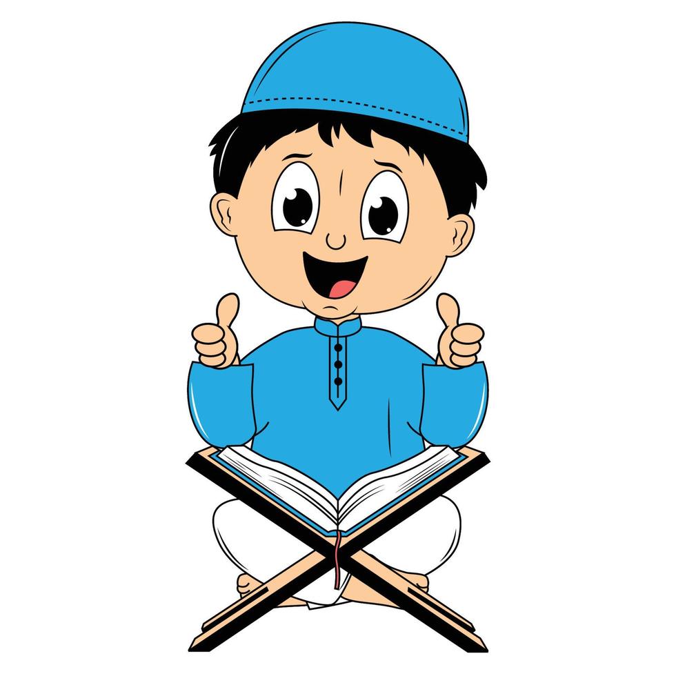 happy muslim kid cartoon illustration vector