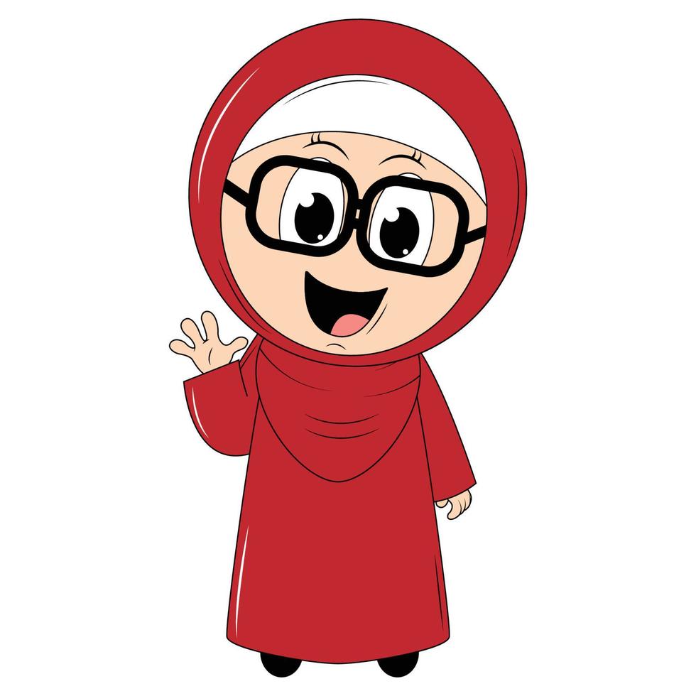 cute girl cartoon with hijab vector